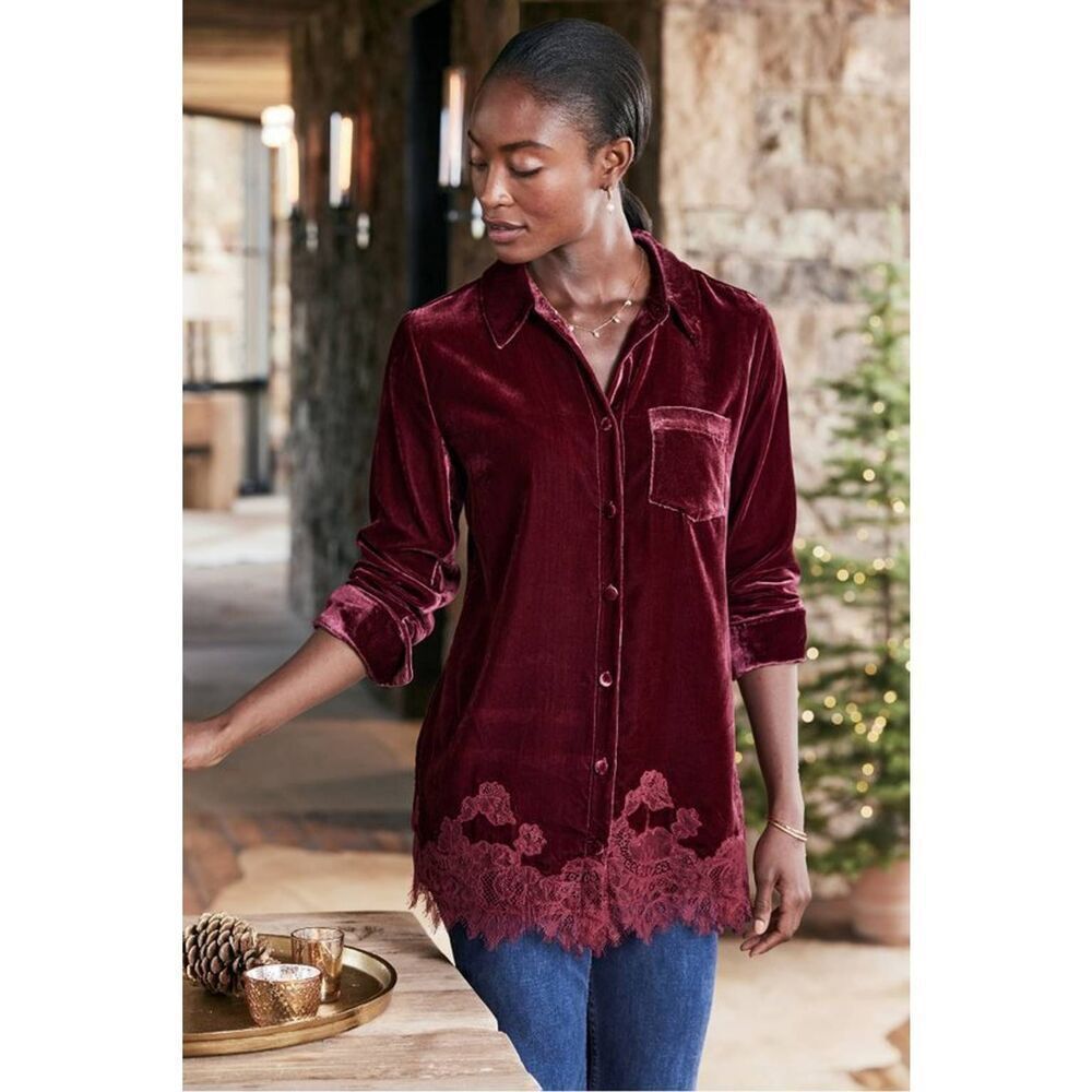 Soft Surroundings Eden Dark Academia Holiday Velvet Top Sz. PM